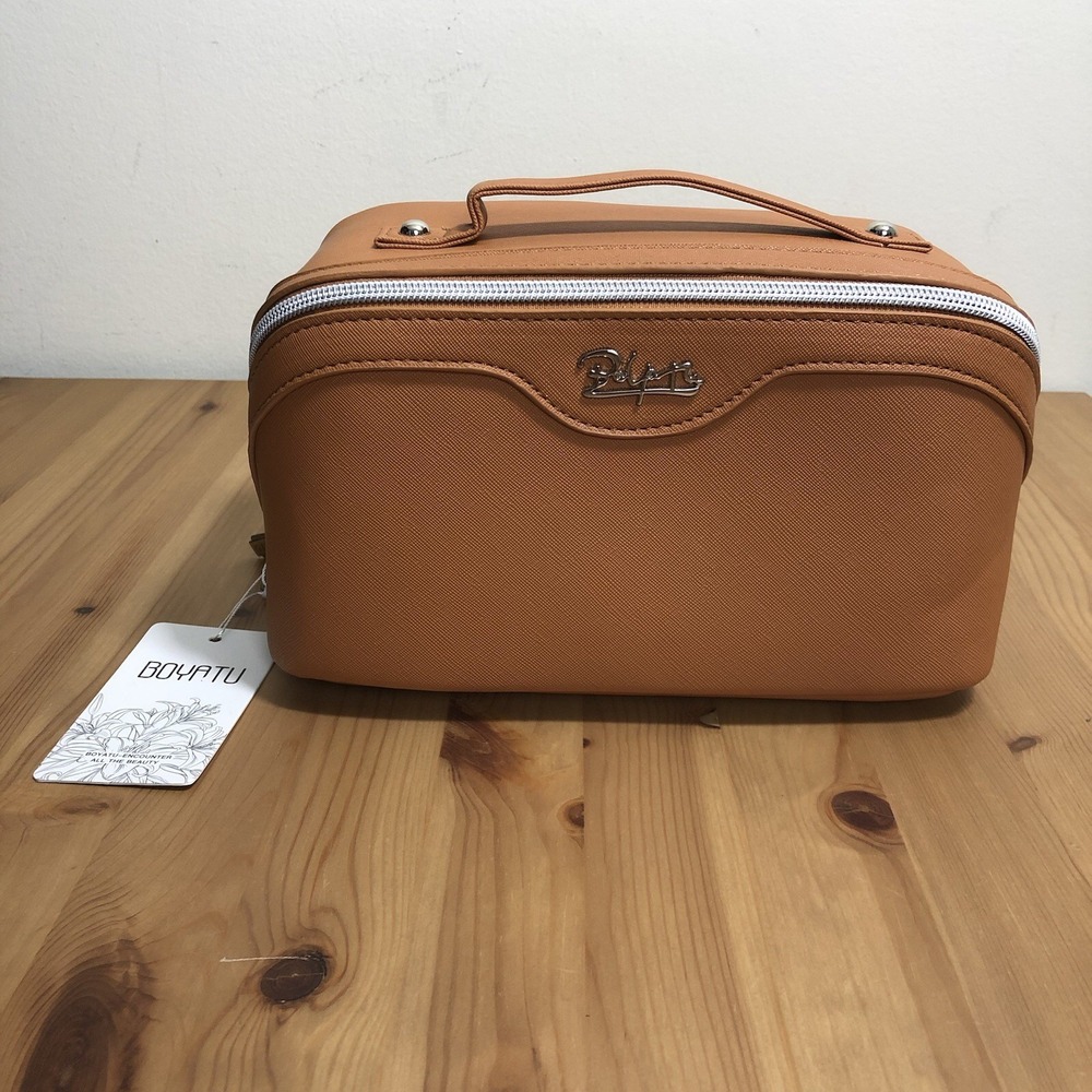 BOYATU Cosmetic Travel Makeup Toiletry Tote Bag Set of 3 Brown Waterproof